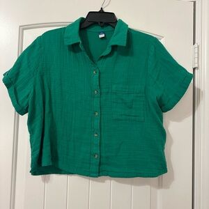 Old Navy Green Short-Sleeve Button-Down Shirt